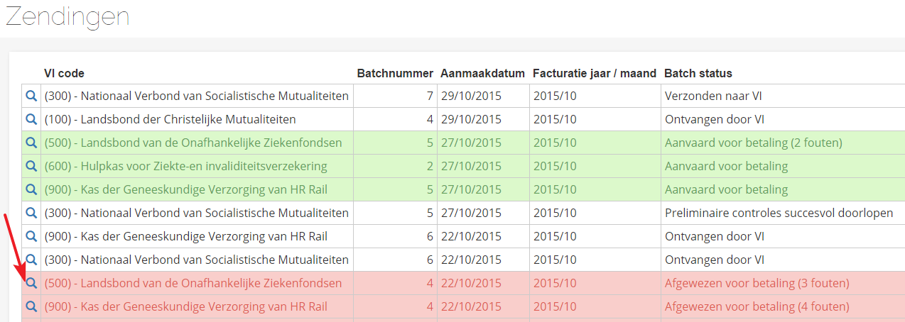 Het klikken op de pijl toont in detail wat, naar wie en voor welk bedrag er een facturatie vertrekt. Klik op de knop <Stuur> om het bestand te verzenden.