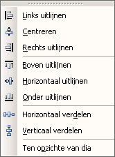 2. Klik op Tekenen in de gelijknamige werkbalk: 3. Kies Uitlijnen of verdelen : 4. U kunt nu de gewenste bewerking kiezen: Drie manieren om objecten verticaal uit te lijnen.