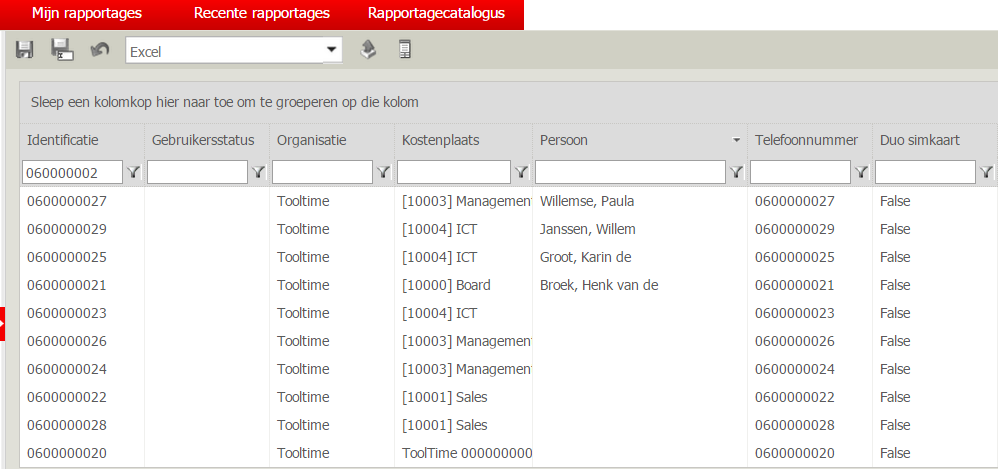 Rapportagevelden In de rapportagecatalogus wordt per rapport een lijst van de beschikbare velden afgebeeld. Deze velden verschillen per rapport.