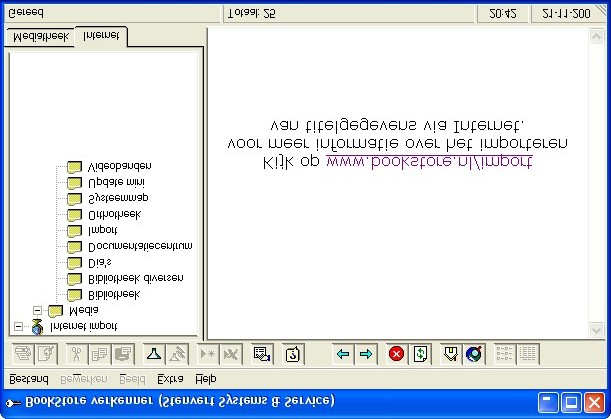 3. Selecteer het tabblad Internet en u ziet in de rechter gedeelte van het scherm www.bookstore.nl/import staan. Klik op deze link om verbinding met het Internet te maken.