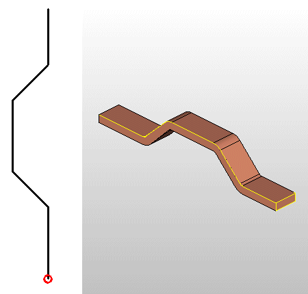 Verloop voor gebogen koperrails: Principe Voorbeeld: Verloop en daaruit gegenereerde rail Positie van het nulpunt in de verlooptekening De positie van het nulpunt dat door een rood