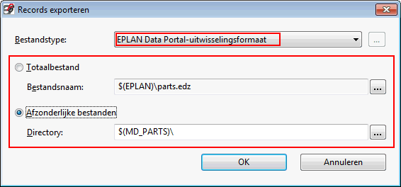 Nieuw uitwisselingsformaat voor het artikelbeheer Opmerking: Het uitwisselen van records via het "EPLAN Data Portal-uitwisselingsformaat" is alleen mogelijk als u over een machtiging voor het gebruik