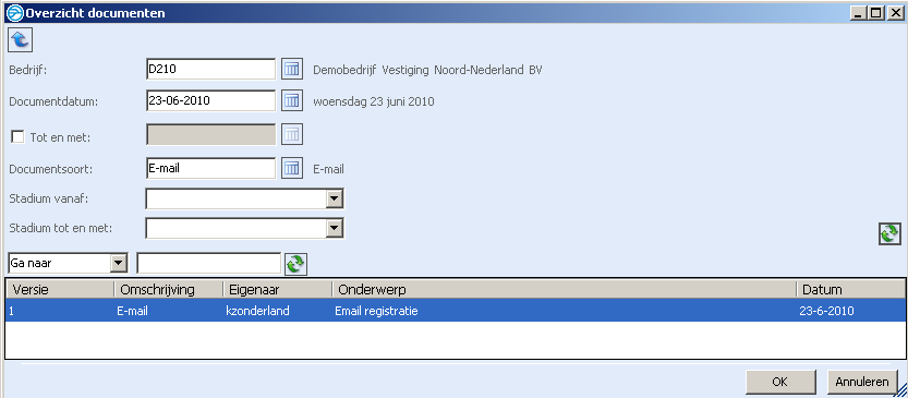 Gearchiveerde documenten uit het Metacom document beheer systeem te koppelen als attachment aan een e-mail bericht via de knop Metacom Attachment.