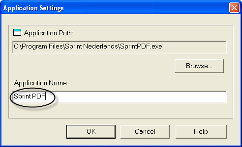 ScanSnap 15 Het venster Select Application verschijnt. 5. Selecteer Sprint PDF en klik op Openen. Het venster Application settings verschijnt opnieuw. 6.