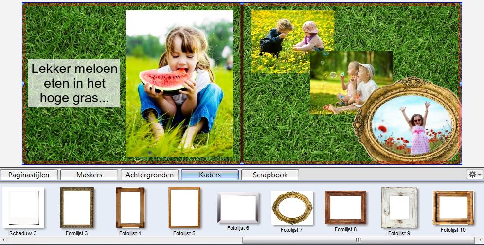 2.8.4 Kaders U kunt bij de opmaak van uw fotoproduct gebruik maken van verschillende kaders. Een kader kunt u toepassen op een foto en kunt u zien als een soort fotolijst.