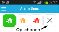 Opschonen/inleren knop: deze knop heeft 3 functies. Opschonen alarm: druk de knop kort in (0.2sec) om het alarmsysteem op te schonen. Het opschonen wordt bevestigd met een lange piep.