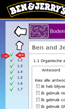 h. Met de pijlen aan de linkerkant van de vragen of door op het nummer van een vraag te klikken loopt u door de vragen in elk onderdeel: i.