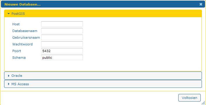 1.7 Database invoer De Datastorelinker kan data inlezen vanuit een database. Via het menu database invoer kunnen nieuwe invoeren worden aangemaakt.