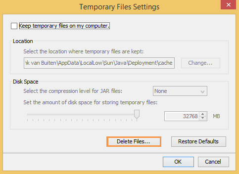 4. Keep temporary files on my computer dient u uit te vinken. 5. Klik vervolgens op Delete Files... 6.