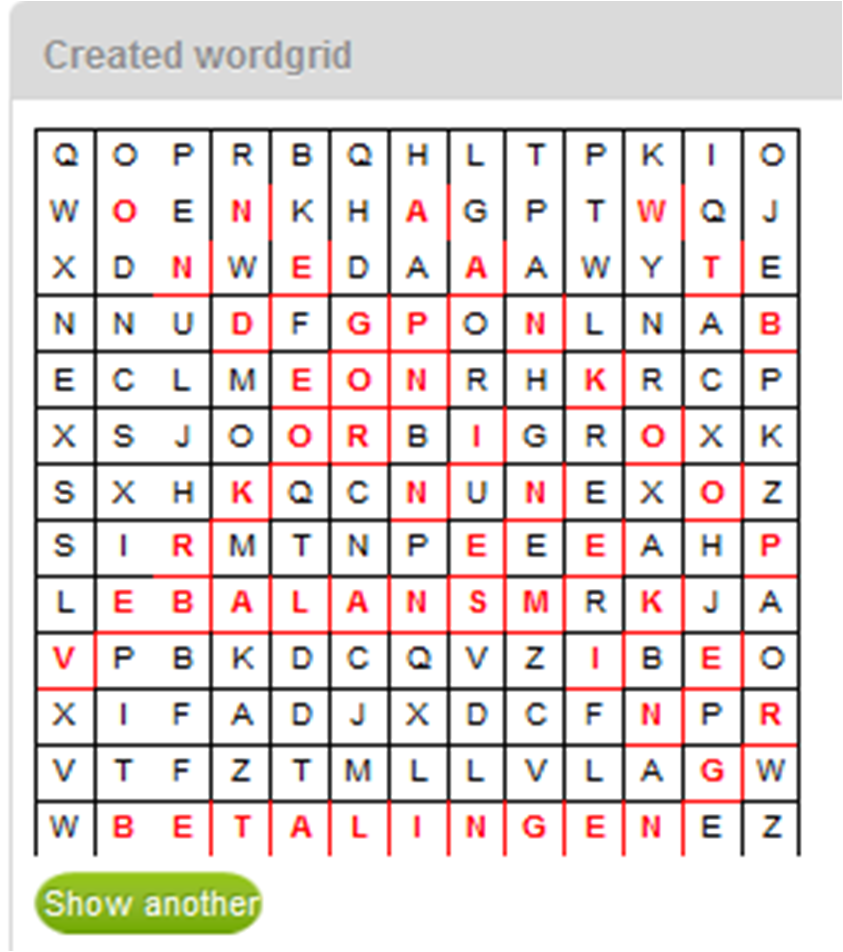 Een raadsel maken Selecteer bij "Type of activity" het type "Raadsel" (bovenste rij 1e van links).