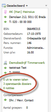 11.3 Overzicht openstaande dossiers, -taken en notities per werkgever In dit overzichten kunt u specifiek per werkgever een overzicht genereren op openstaande dossiers en openstaande taken. 1.