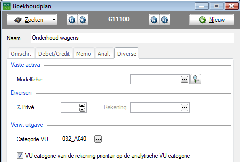 Deel 2 -Ingebruikname Boekhouding & Financiën Bestand Boekhoudplan Fiche Deze bewerking dient uitgevoerd te worden voor elke rekening die verbonden moet worden aan de analytische sectie voor de VU