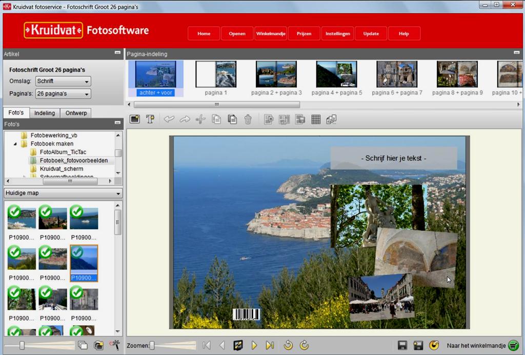 FotoAlbum maken Deecember 2009 Functies van de Menubalk (1) Bovenaan staat een menubalk met knoppen voor de algemene bediening van de software.