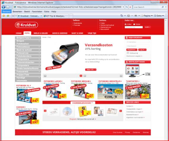 De website Om een fotoalbum te maken gebruik je de (gratis) Bestelsoftware van Kruidvat: http://www.kruidvat.be/ Maar eerst kan je bekijken wat allemaal met foto s mogelijk is.