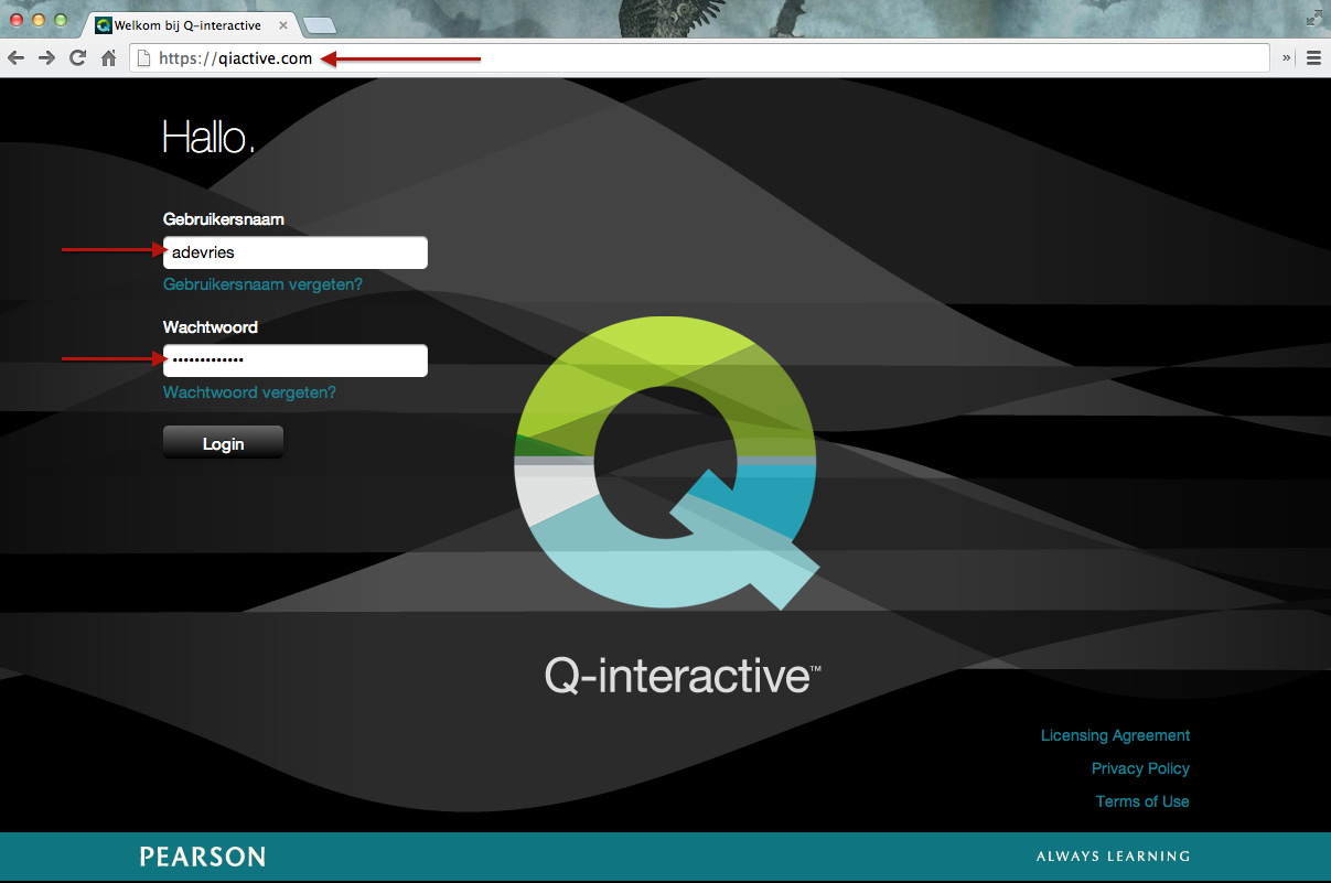 Stap 2: Ga naar Q-interactive Central (Qiactive.com) en log in met uw gebruikersnaam en wachtwoord voor Q-interactive.