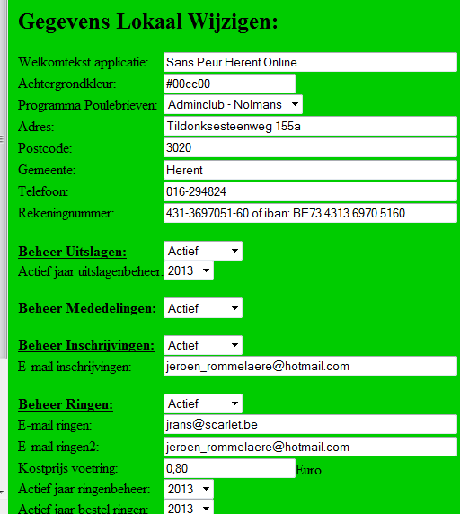 26 inschrijvingen zorgt ervoor dat er een mail wordt gestuurd naar dit adres wanneer een liefhebber een inschrijving toevoegt.