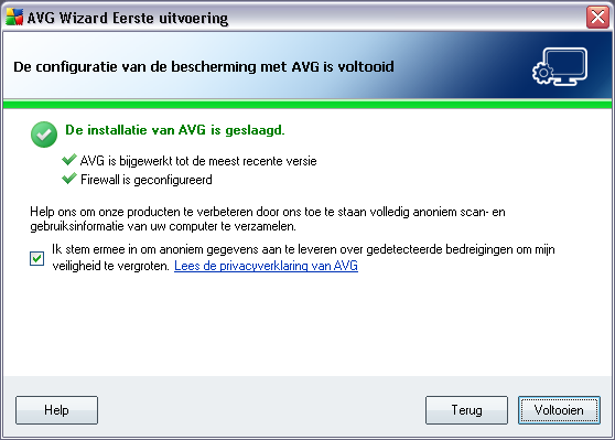 5.14. Configuratie AVG bescherming is voltooid De configuratie van uw AVG 9 Anti-Virus plus Firewall is voltooid.
