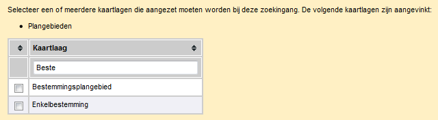 7.11 Aanzetten kaartlagen na zoeken De beheerder kan nu bij een zoekingang ook instellen welke kaartlagen automatisch aangezet moeten.