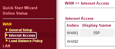 Instellingen voor internet via PPPoE De Internet verbinding configureren WAN >> General Setup. De algemene instellingen voor de internet verbinding worden in het scherm aangemaakt.