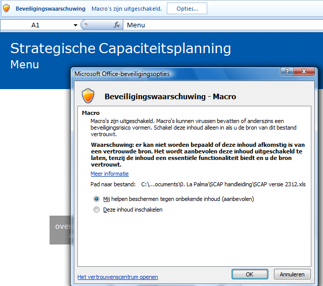 Bijlage I: Macro beveiliging Om STRAOP te kunnen gebruiken moet u zorgen dat u een Excelbestand met macro s kunt openen.