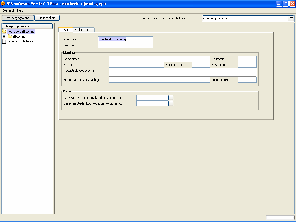 VEA 9 Projectgegevens: voorbeeldinvoer Screenshots van een eenvoudige structuur 1