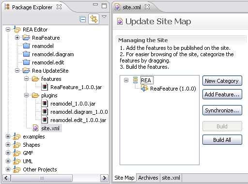 HOOFDSTUK 4. DE REA EDITOR 29 Figuur 4.8: Het REA Update Site Project 4.