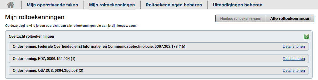 Nadat je de gevraagde informatie hebt ingevuld, klik je op Uitnodiging aanvaarden. Je zal zien dat deze roltoekenning(en) voortaan is/ zijn toegevoegd in het overzicht Mijn roltoekenningen.