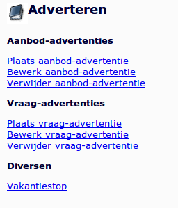 Advertenties plaatsen Als je een advertentie wil plaatsen, wijzigen of verwijderen, klik je op Adverteren.