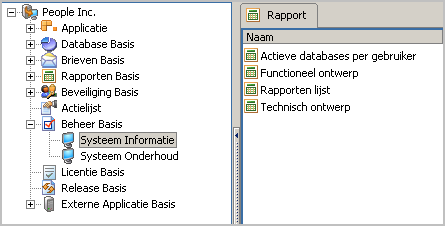 People Inc. 3.2.0 11 1.8 Systeemrapporten In de Systeembeheerder module zijn de systeem rapporten weer opgenomen. Ze zijn te bereiken via Beheer Basis/ Systeem Informatie.