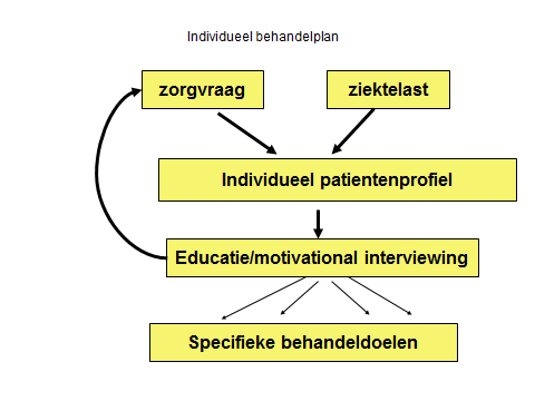 Om de patiënt in staat te stellen te komen tot individuele streefdoelen is het allereerst nodig dat deze zijn eventuele beperkingen kan relateren aan de ziekte.