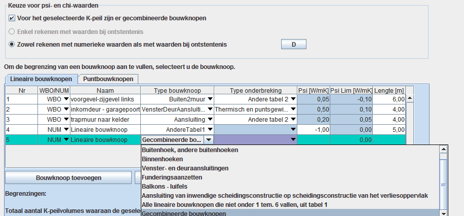 Vermits de tabel onmogelijk integraal kon worden overgenomen in de EPB-software, worden afkortingen gebruikt.