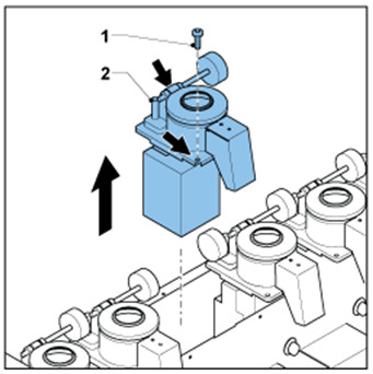 2.3 Release the 5 screws on the front and rear sides. 2.4 Pull the top-cover up. 3. Release the 3 screws that connect the motor to the frame. The illustration shows the screws that you must release.