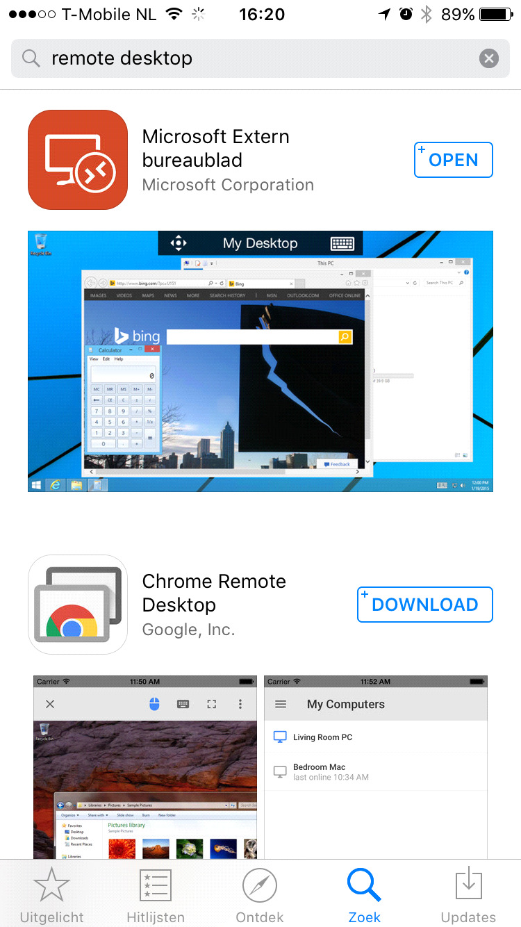 Apple en Android tablets: Open de App Store en zoek op remote