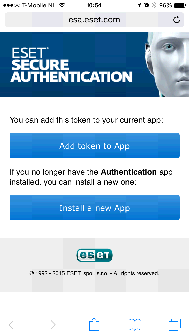 Stap 1: Download eenmalig Eset Secure Authentication op uw smartphone De 2 factor authenticatie wordt verzorgd door software van Eset.