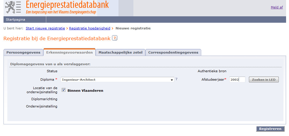16 3.2.1 Diplma behaald na 2000 (LED) Als u als verslaggever uw diplma behaalde na 2000, is dat diplma aanwezig in LED. In dat geval verlpt de verificatie van uw diplmagegevens via deze databank.