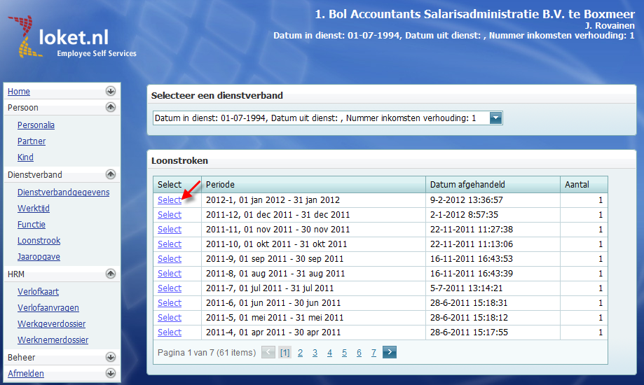 2. De startpagina Nadat u bent ingelogd in ESS komt u op de startpagina.