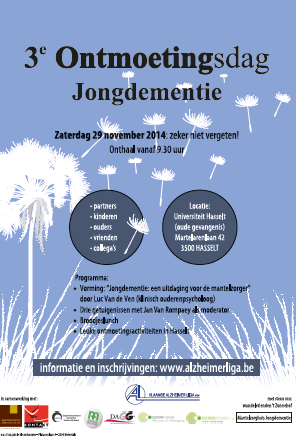 5 Evenementen 5.1 Werelddag Dementie 2015 De Werelddag Dementie 2015 wordt volgend jaar gevierd in de provincie Vlaams-Brabant op zaterdag 19 september.