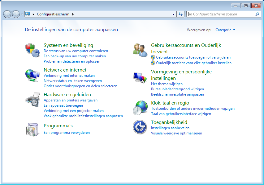 Windows 7 - Configuratiescherm Met behulp van de systeembesturing kunt u de instellingen voor Windows wijzigen.