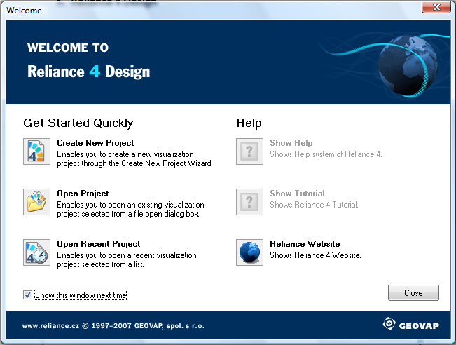 3. Reliance 4 Design 3.1 Een nieuw project maken Het eerste scherm dat wordt getoond na het starten van de Reliance 4 Design ontwikkelomgeving is het welkomstscherm.