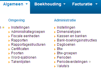 1.1 Open en sluiten van perioden Het openen en sluiten van perioden werkt als volgt: ga naar tabblad algemeen > administratie > Perioden Selecteer het boekjaar in het periodescherm.