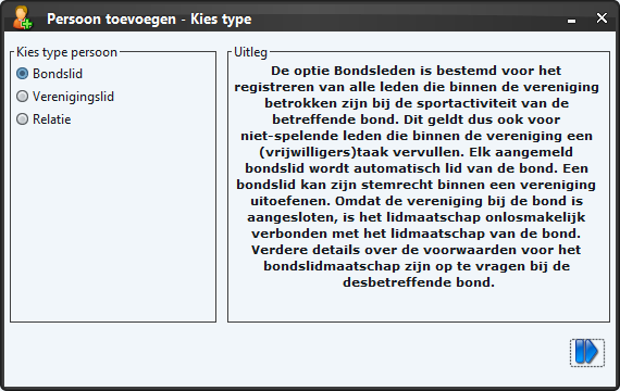 Tip: Nadat u de nieuwe gegevens opgeslagen heeft krijgt u de mogelijkheid om extra gegevens bij dit bondslid te registreren.