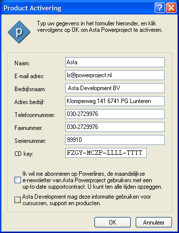 C. De Client verwijzen naar de licentie Standalone licentie configureren Voor een standalone installatie heeft u naast het 5-cijferige of 6-cijferige serienummer ook een CD Key ontvangen.