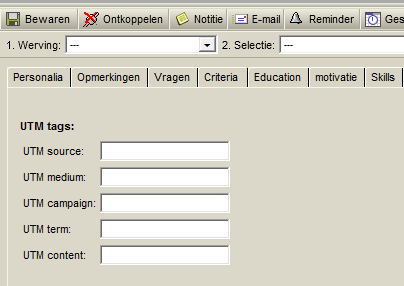 Afbeelding 3.3.2 UTM tags op sollicitatie niveau 3.4 Exporteren van UTM tags In veel gevallen wil u analyses maken van hoe succesvol bepaalde campagnes zijn geweest.