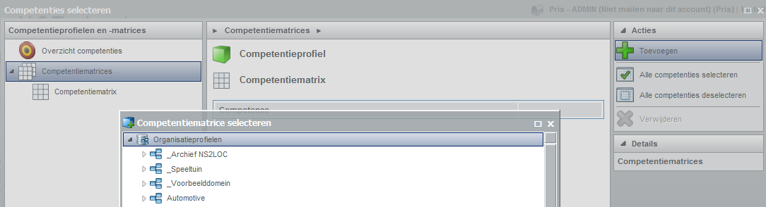 Kies vervolgens voor competentie koppelen (rechtermuisknop) Klik op toevoegen bij het groene kruis en zoek de juiste matrix op.