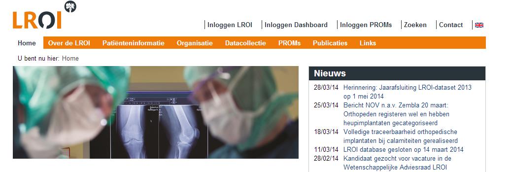 2. Inloggen LROI-dashboard Het LROI-dashboard is te bereiken via de website van de LROI www.lroi.nl. Klik bovenaan de webpagina op Inloggen Dashboard (afbeelding 1). Afbeelding 1.