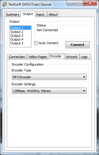 Software-infoblad #WINAMP-DSP 8/12 Stap 4: Parameters instellen - Output Encoder Wissel naar subtabblad ''Encoder'' Encoder type MP3 Encoder Encoder Settings Voer hier de bitrate in, waarin de