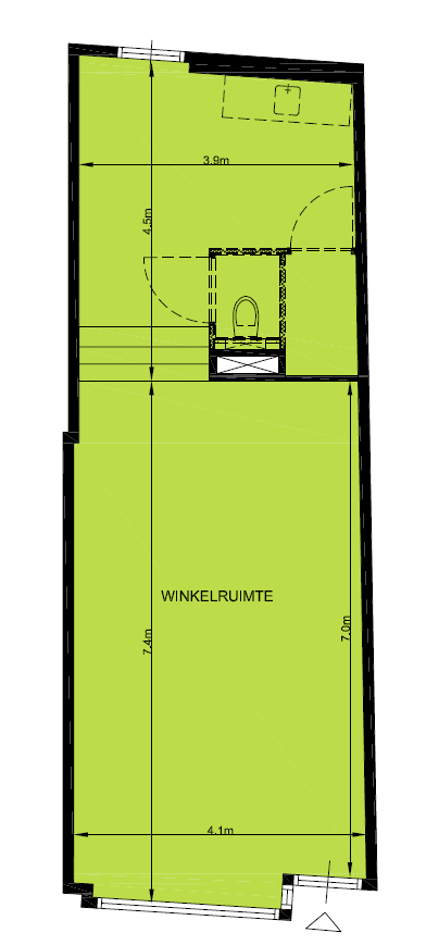 Plattegrond Kleine Houtstraat 92 * De plattegronden geven een mogelijke indeling van de winkelruimten weer, de extra toiletruimte en pantry zijn optioneel