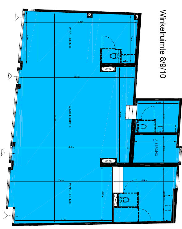 Plattegrond Kleine Houtstraat 92, 94 & 96 * De plattegronden geven een mogelijke indeling van de winkelruimten weer, de extra toiletruimten en pantry s zijn