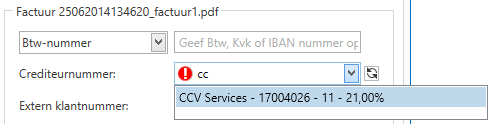 P a g i n a 16 2.3 BTW-NUMMER, KVK-NUMMER OF IBAN Om de factuur goed te verwerken in King is het van belang dat het crediteurnummer uit King wordt gekoppeld aan de factuur.