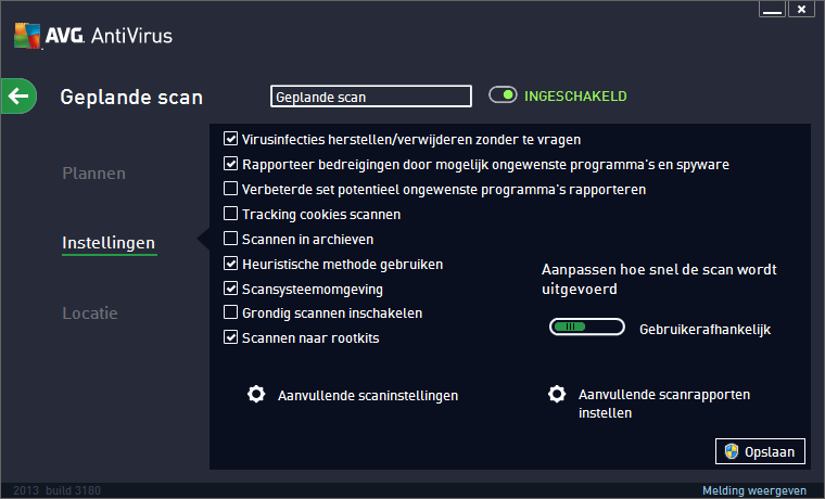 Opslaan - u slaat alle wijzigingen op de tabbladen van dit dialoogvenster op en keert terug naar het overzicht Geplande scans.